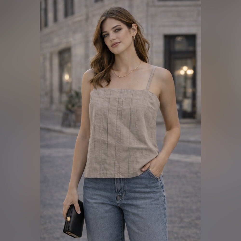 Vintage Ellen Tracy Linen Blend Top | Boxy Tailored Fit Neutral Boho Size 8​
